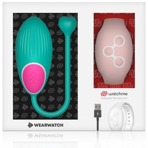 Фото товара: Зеленое виброяйцо с нежно-розовым пультом-часами Wearwatch Egg Wireless Watchme, код товара: D-227560 / Арт.244953, номер 1