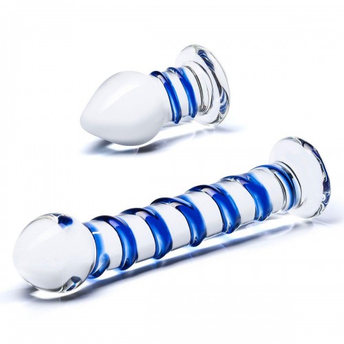 Фото товара: Набор из 2 стеклянных игрушек с синей спиралью Swirly Dildo & Buttplug Set, код товара: GLAS-SET-04/Арт.246907, номер 2