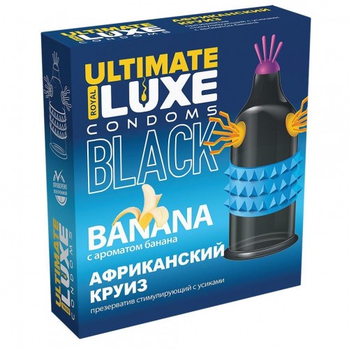 Купить Черный стимулирующий презерватив  Африканский круиз  с ароматом банана - 1 шт. код товара: Luxe Black Ultimate "Африканский круиз"/Арт.247026. Секс-шоп в СПб - EROTICOASIS | Интим товары для взрослых 