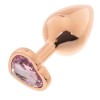 Фото товара: Золотистая анальная пробка OYO с нежно-розовым кристаллом-сердцем - 7,3 см., код товара: APRG-OYO-H-amethyst/Арт.249324, номер 1