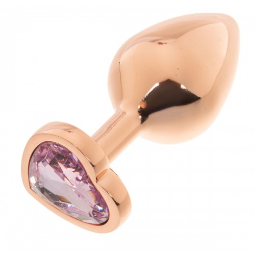 Фото товара: Золотистая анальная пробка OYO с нежно-розовым кристаллом-сердцем - 7,3 см., код товара: APRG-OYO-H-amethyst/Арт.249324, номер 1