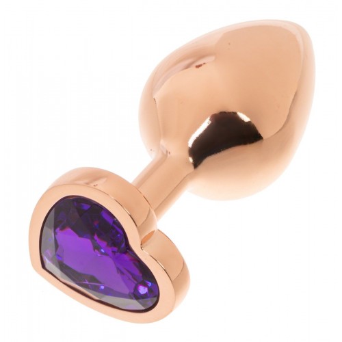 Фото товара: Золотистая анальная пробка OYO с фиолетовым кристаллом-сердцем - 7,3 см., код товара: APRG-OYO-H-violet-dark/Арт.249330, номер 3