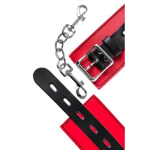 Фото товара: Красно-черные кожаные наручники со сцепкой, код товара: 701007/Арт.252606, номер 10