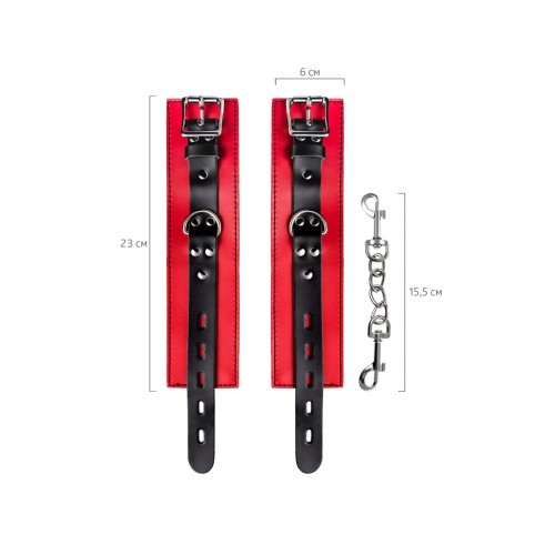 Фото товара: Красно-черные кожаные наручники со сцепкой, код товара: 701007/Арт.252606, номер 11