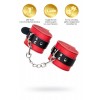 Фото товара: Красно-черные кожаные наручники со сцепкой, код товара: 701007/Арт.252606, номер 2