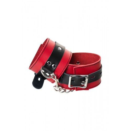 Фото товара: Красно-черные кожаные наручники со сцепкой, код товара: 701007/Арт.252606, номер 3
