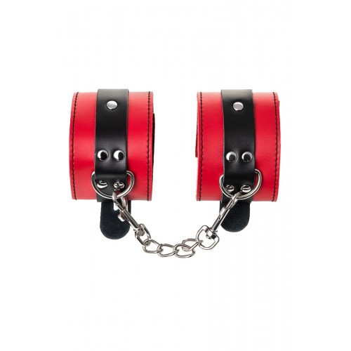 Фото товара: Красно-черные кожаные наручники со сцепкой, код товара: 701007/Арт.252606, номер 4