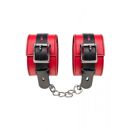 Фото товара: Красно-черные кожаные наручники со сцепкой, код товара: 701007/Арт.252606, номер 5