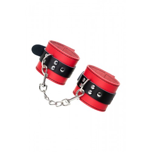 Фото товара: Красно-черные кожаные наручники со сцепкой, код товара: 701007/Арт.252606, номер 6