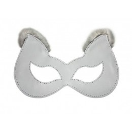 Белая маска из натуральной кожи с мехом на ушках
