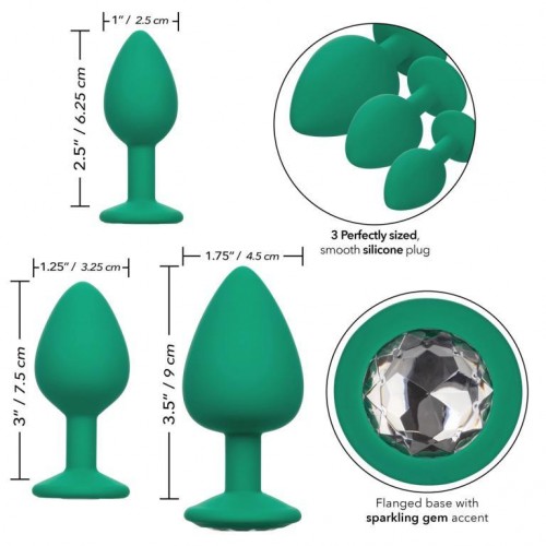 Фото товара: Набор из трёх зеленых анальных пробок с кристаллом Cheeky Gems, код товара: SE-0441-15-3/Арт.282450, номер 1