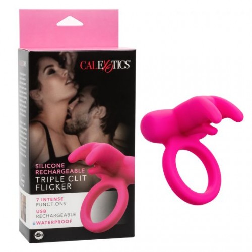 Фото товара: Розовое перезаряжаемое кольцо Silicone Rechargeable Triple Clit Flicker, код товара: SE-1841-20-3 / Арт.282453, номер 1