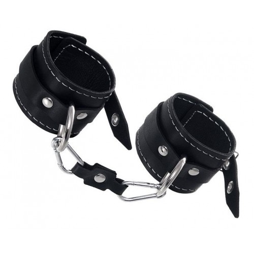 Купить Черные двухслойные наручники с белой строчкой код товара: 11120 / Арт.284059. Секс-шоп в СПб - EROTICOASIS | Интим товары для взрослых 