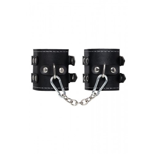 Фото товара: Черные наручники с двумя ремнями и красной подкладкой, код товара: 13120 / Арт.284061, номер 1
