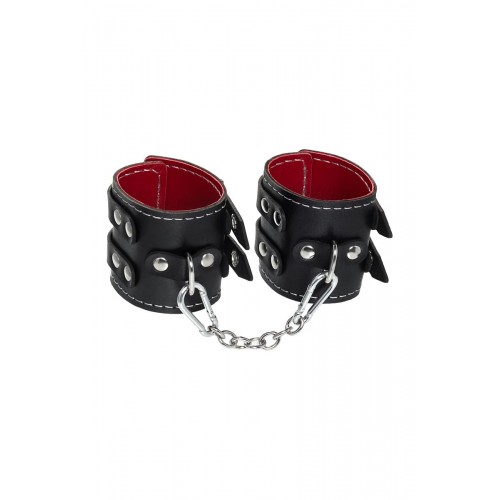 Фото товара: Черные наручники с двумя ремнями и красной подкладкой, код товара: 13120 / Арт.284061, номер 3