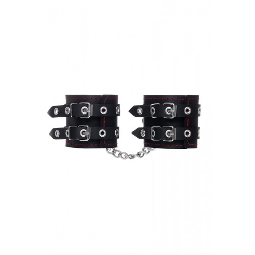 Фото товара: Черные кожаные наручники с двумя ремнями и подкладкой, код товара: 14120 / Арт.284063, номер 2