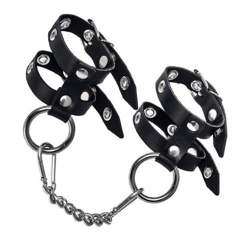 Купить Черные однослойные наручники из двух ремешков код товара: 18120 / Арт.284071. Секс-шоп в СПб - EROTICOASIS | Интим товары для взрослых 