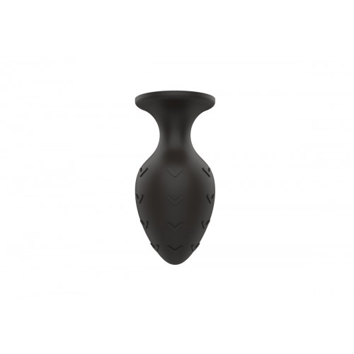 Фото товара: Черная малая силиконовая анальная пробка с рельефом в виде галочек, код товара: 3302-01/Арт.286879, номер 4