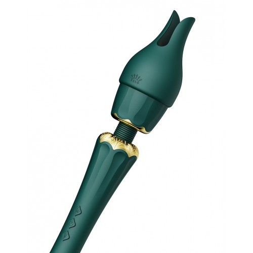 Фото товара: Изумрудный wand-вибратор Kyro с 2 насадками, код товара: E32337/Арт.358258, номер 4