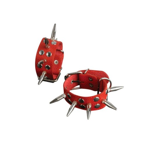 Фото товара: Красные кожаные наручники с шипами и заклепками, код товара: 3056-2/Арт.48346, номер 1