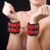 Купить Красно-чёрные наручники из кожи код товара: 3050-12/Арт.48663. Онлайн секс-шоп в СПб - EroticOasis 