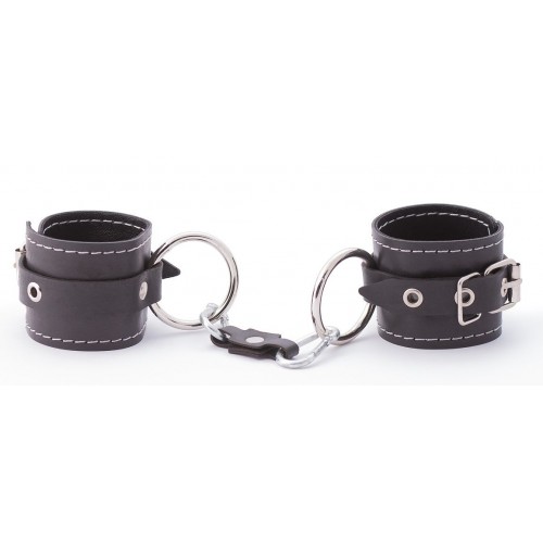 Купить Черные кожаные наручники с контрастной строчкой код товара: СН-1011/Арт.381201. Секс-шоп в СПб - EROTICOASIS | Интим товары для взрослых 