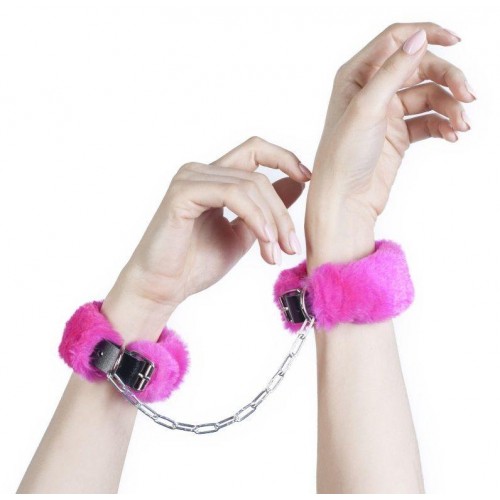 Фото товара: Кожаные наручники со съемной розовой опушкой, код товара: VS-BSC-PNK/Арт.387375, номер 1