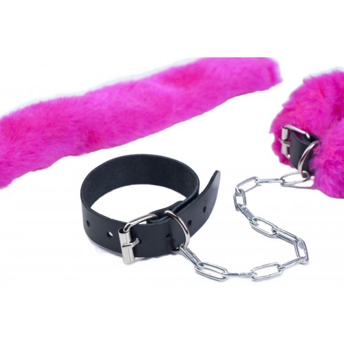 Фото товара: Кожаные наручники со съемной розовой опушкой, код товара: VS-BSC-PNK/Арт.387375, номер 2