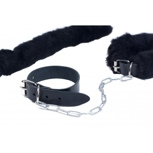 Фото товара: Кожаные наручники со съемной черной опушкой, код товара: VS-BSC-BLK/Арт.387376, номер 2