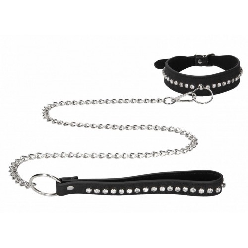 Купить Черный ошейник с поводком Diamond Studded Collar With Leash код товара: OU572BLK/Арт.395644. Секс-шоп в СПб - EROTICOASIS | Интим товары для взрослых 