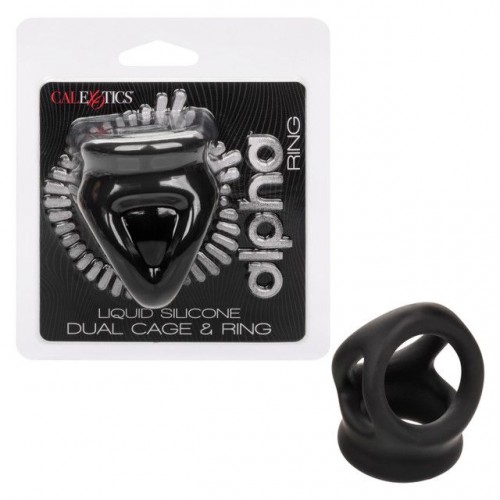Фото товара: Черное тройное эрекционное кольцо Alpha Liquid Silicone Dual Cage & Ring, код товара: SE-1492-37-2/Арт.399728, номер 1