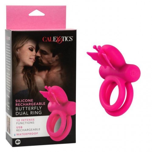 Фото товара: Розовое эрекционное виброкольцо Silicone Rechargeable Dual Butterfly Ring, код товара: SE-1843-35-3/Арт.399597, номер 1