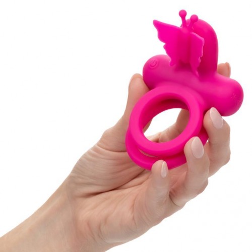 Фото товара: Розовое эрекционное виброкольцо Silicone Rechargeable Dual Butterfly Ring, код товара: SE-1843-35-3/Арт.399597, номер 3