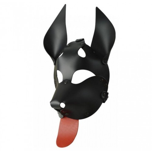 Фото товара: Черная кожаная маска  Дог  с красным языком, код товара: 3403-12/Арт.407441, номер 1