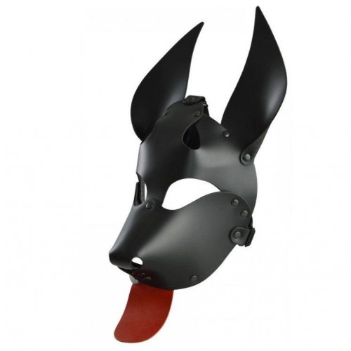 Купить Черная кожаная маска  Дог  с красным языком код товара: 3403-12/Арт.407441. Секс-шоп в СПб - EROTICOASIS | Интим товары для взрослых 