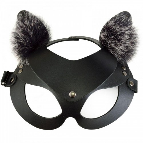 Купить Черная кожаная маска  Кошечка  с мехом код товара: 3437-1/Арт.407444. Секс-шоп в СПб - EROTICOASIS | Интим товары для взрослых 