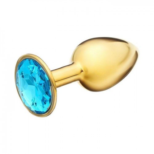 Фото товара: Золотистая анальная пробка с голубым кристаллом - 7 см., код товара: 5215665/Арт.417222, номер 1