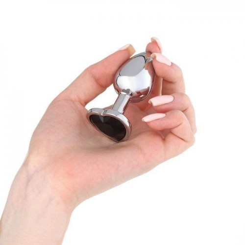 Фото товара: Серебристая анальная пробка с чёрным кристаллом в форме сердца - 7 см., код товара: 5215671/Арт.417223, номер 2