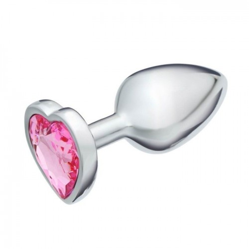Фото товара: Серебристая анальная пробка с розовым кристаллом в форме сердца - 7 см., код товара: 5215675/Арт.417225, номер 1