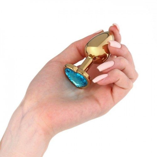 Фото товара: Золотистая анальная пробка с голубым кристаллом в форме сердца - 7 см., код товара: 5215680/Арт.417226, номер 2