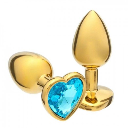 Купить Золотистая анальная пробка с голубым кристаллом в форме сердца - 7 см. код товара: 5215680/Арт.417226. Секс-шоп в СПб - EROTICOASIS | Интим товары для взрослых 