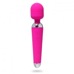 Ярко-розовый жезловый вибромассажер с рифленой ручкой - 20 см.