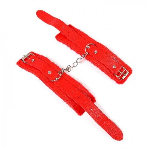 Фото товара: Красные наручники с меховой подкладкой и ремешками, код товара: 9100148/Арт.417637, номер 2
