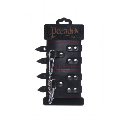 Фото товара: Черные кожаные наручники с двумя ремнями и контрастной строчкой, код товара: 02141/Арт.429936, номер 5