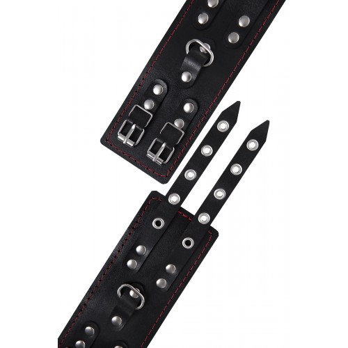 Фото товара: Черные кожаные наручники с двумя ремнями и контрастной строчкой, код товара: 02141/Арт.429936, номер 6