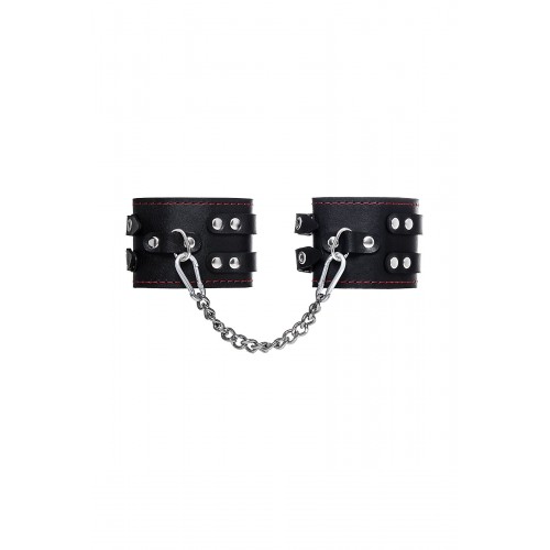 Фото товара: Черные кожаные оковы с двумя ремнями и контрастной строчкой, код товара: 02142/Арт.429937, номер 1