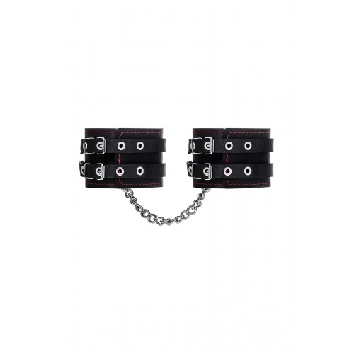 Фото товара: Черные кожаные оковы с двумя ремнями и контрастной строчкой, код товара: 02142/Арт.429937, номер 2