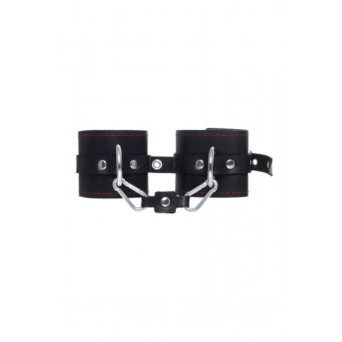 Фото товара: Черные кожаные однослойные наручники с контрастной строчкой, код товара: 02171/Арт.429940, номер 1