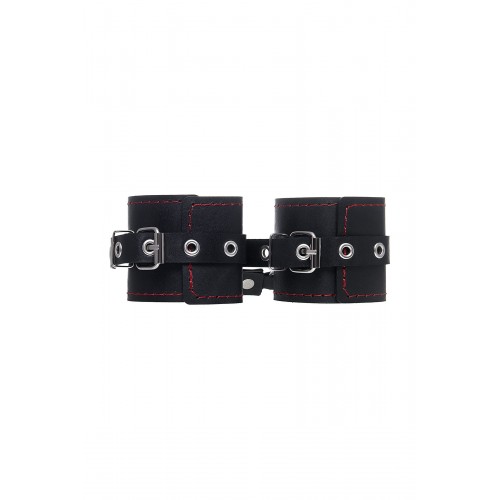 Фото товара: Черные кожаные однослойные наручники с контрастной строчкой, код товара: 02171/Арт.429940, номер 2