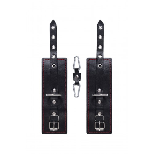 Фото товара: Черные кожаные однослойные наручники с контрастной строчкой, код товара: 02171/Арт.429940, номер 3